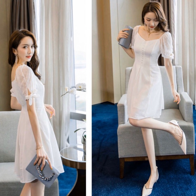 [HCM]Đầm trắng phối tay voan