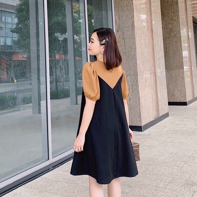 Đầm đen phối nâu v2 (kèm hình thật)