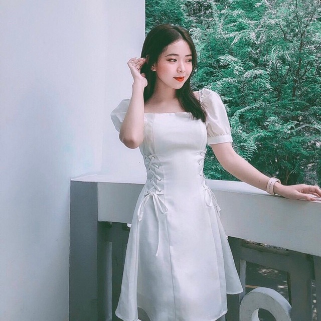 [HCM]Đầm trắng xoè đan dây (kèm hình thật)