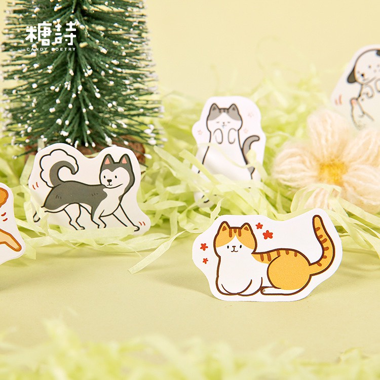 Bộ sticker/ Hình dán Hình Cún và Mèo Lười (45 Hình)