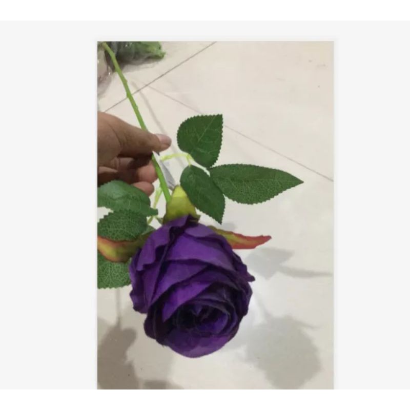 (Hoa Giả) cành hồng lụa , cành hoa hồng đơn cao 50cm