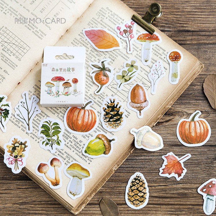 Bộ sticker/ Hình dán Hình Nấm & Lá Cây Khô (45 Hình)