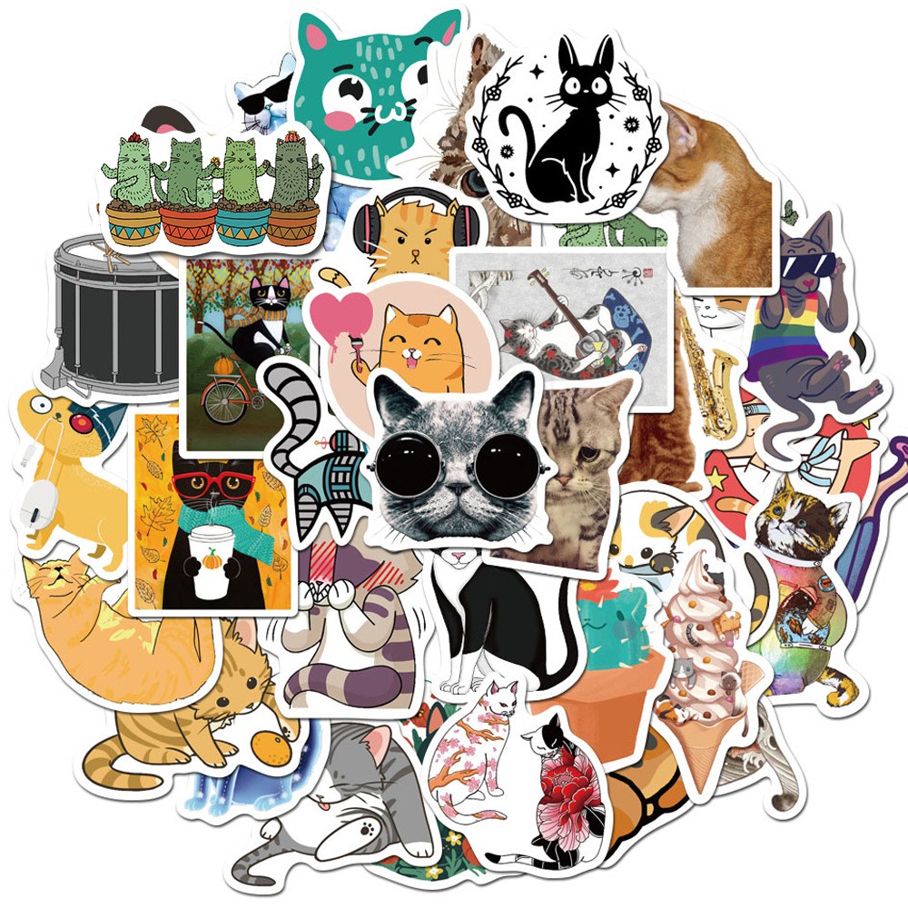 H98 - sticker mèo sinh động - pvc/ hình dán chống nước mũ bảo hiểm vali laptop điện thoại