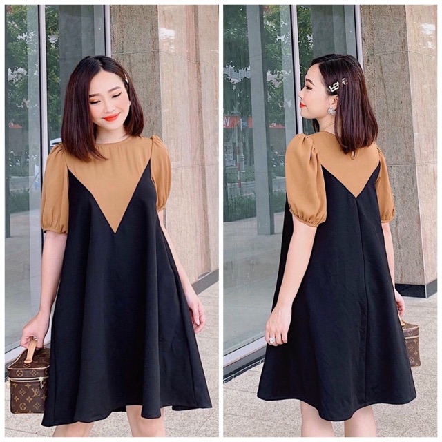 Đầm đen phối nâu v2