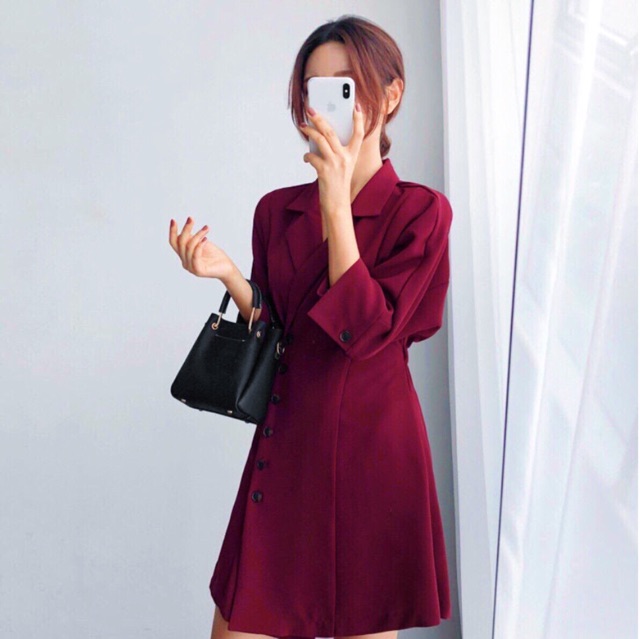 [HCM]Đầm cổ vest TAY LỠ 2 màu (kèm hình thật)