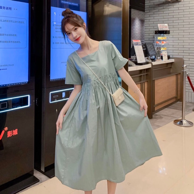 [HCM][Mã FATHANG5 giảm 10K đơn 50K] Đầm suông mint nơ sau