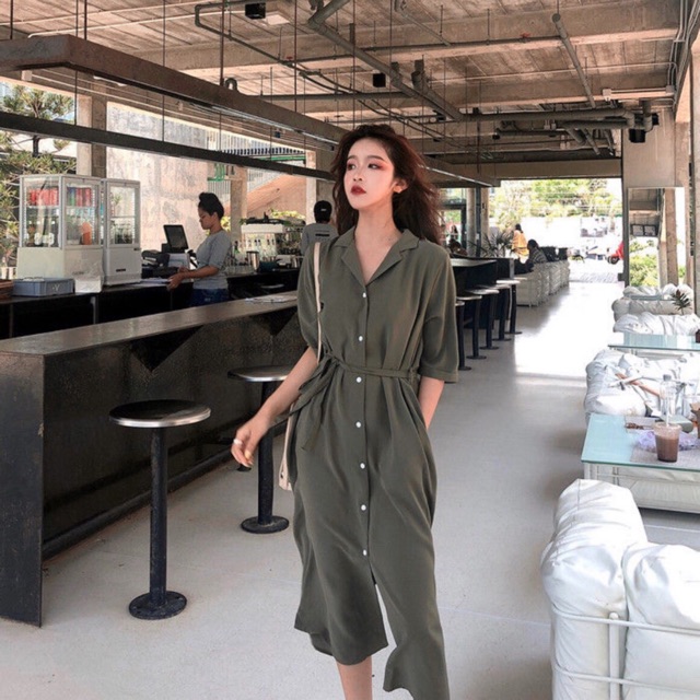 [HCM]Đầm sm hồng ruốc nút trắng (kèm hình thật)