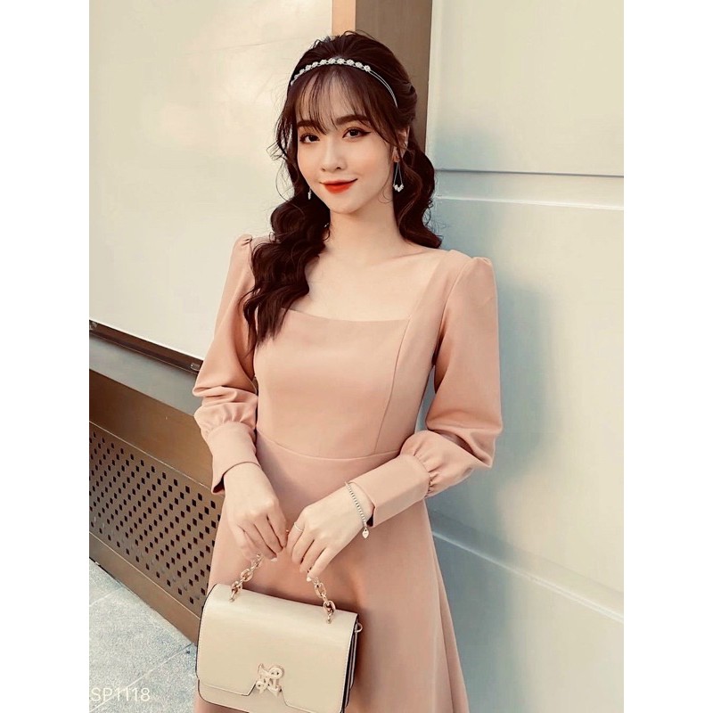 [HCM]Đầm cổ vuông tay dài 4 màu
