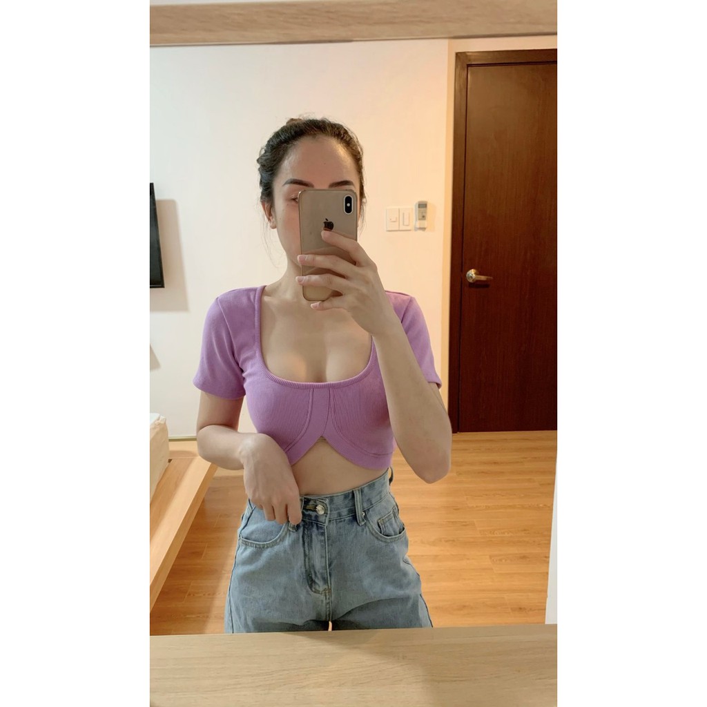 Áo Croptop Kiểu Cổ U Khoét Thân Độc Lạ