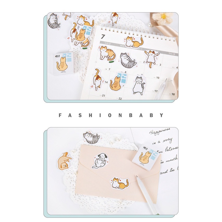 Bộ sticker/ Hình dán Hình Cún và Mèo Lười (45 Hình)