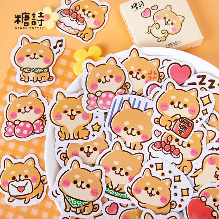 Bộ sticker/ Hình dán Chú Cún Shiba (45 Hình)