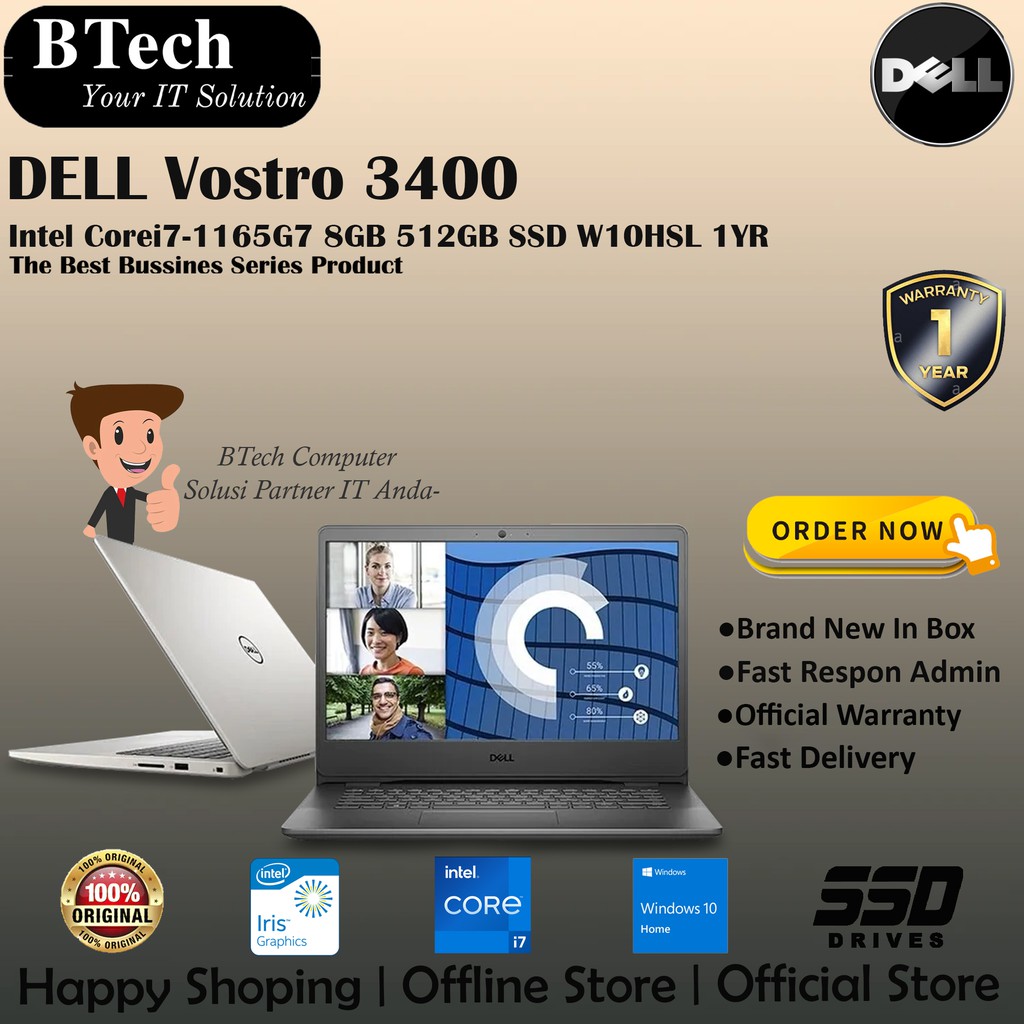 DELL Vostro 3400 14 Intel Core i7-1165G7 8GB 512GB SSD W10HSL 1YR