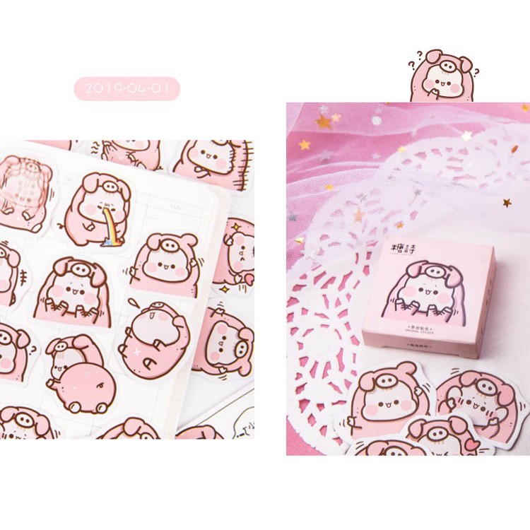 Bộ sticker/ Hình dán Kiểu Dáng Bé Heo Hồng (45 Hình)
