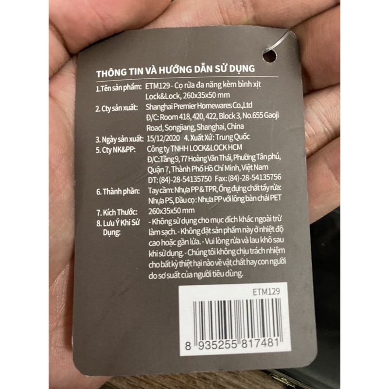 [HCM]Cọ rửa đa năng kèm bình xịt Lock&Lock ETM129
