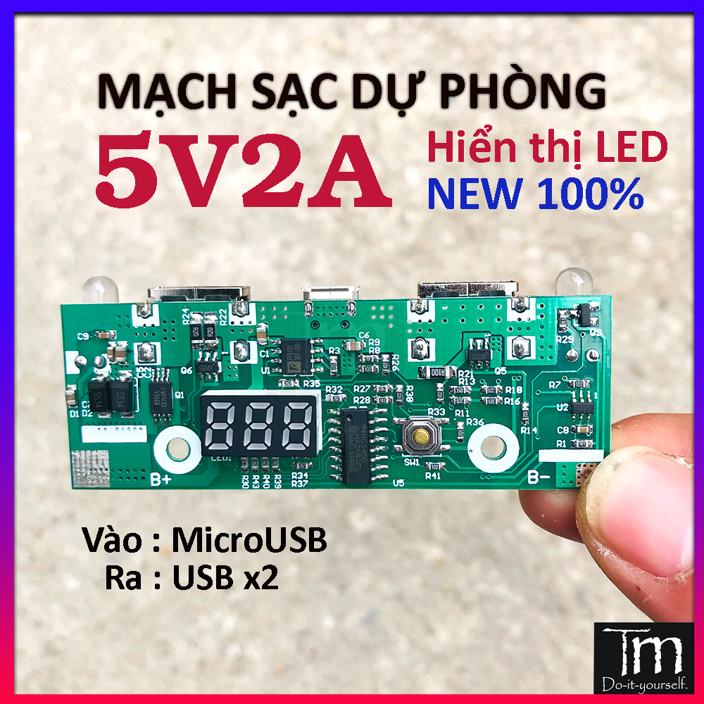 Mạch Sạc Dự Phòng 2A 2USB Hiển Thị LED