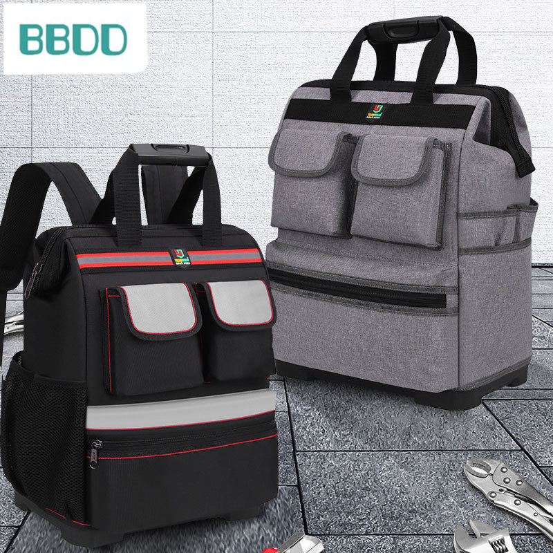 Plastic bottom double shoulder tool backpack large housekeeping service pack cleaning backpack Oxford cloth tool kit