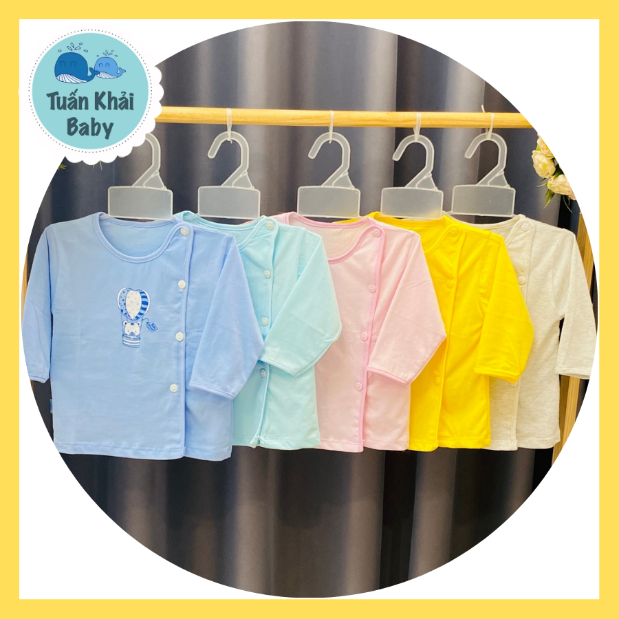 Túi  5 Áo sơ sinh cotton Thái Hà Thịnh | Mẫu Tay Dài Cài Nút LÊCH Màu | Size 1 - 3 cho bé sơ sinh - 7 kg| Chất vải thun cotton 100% xịn đẹp mềm họa tiết xinh | Hàng Việt Nam| Áo sơ sinh| Quần sơ sinh |đồ bộ bé trai | đồ bộ bé