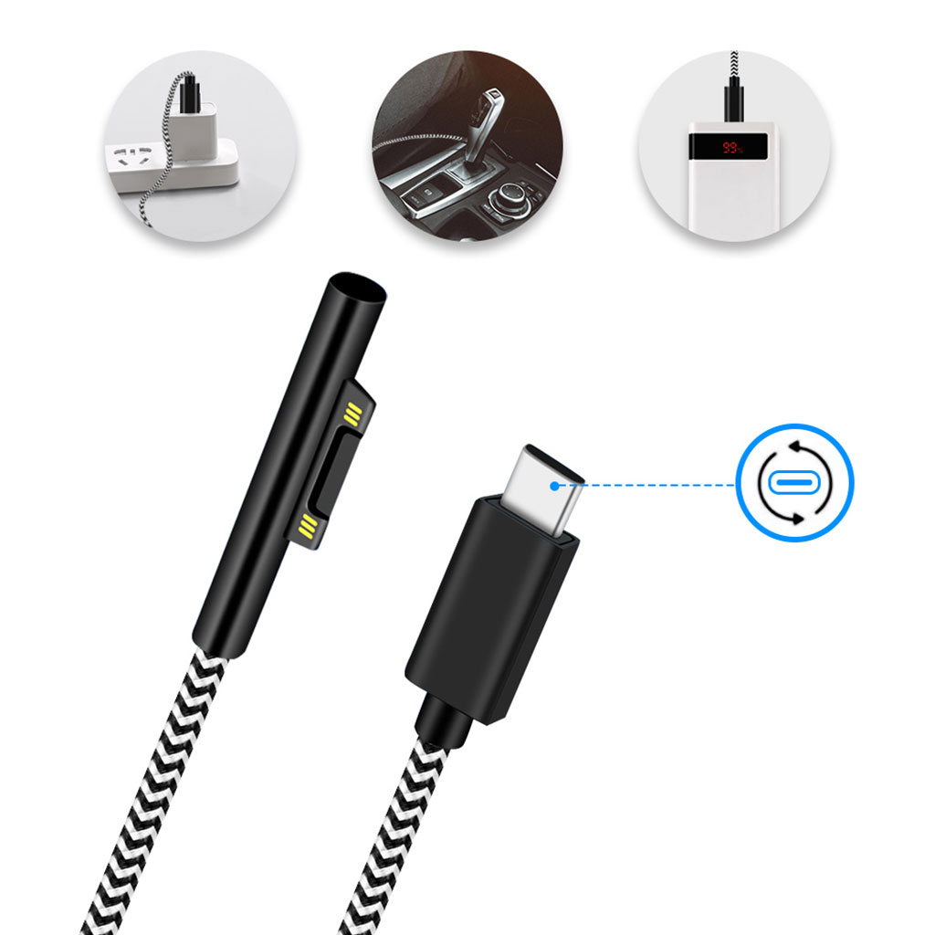 15V 3A loại USB-C cung cấp điện cho Microsoft Surface Pro 3 4 5 6 7 sạc PD cáp cho Bộ chuyển đổi cho DC Dây sạc nhanh ta