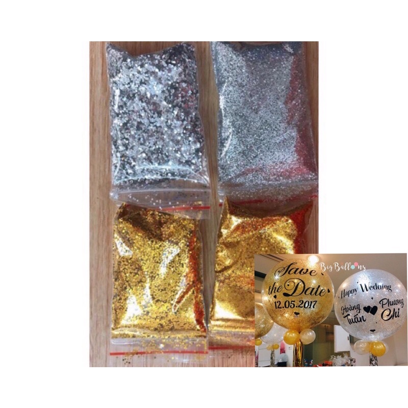 Nhũ kim tuyến rắc bóng jumbo, keo dính nhũ và các phụ kiện đi kèm của bóng jumbo