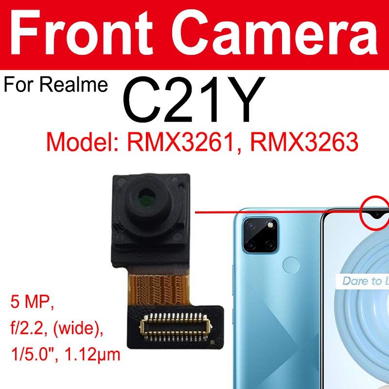 Front Rear Main Camera For OPPO Realme C21Y Primary Back Front Selfie Camera Module Flex Cable Replacement Parts