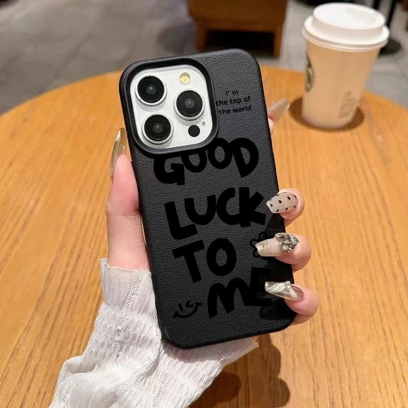 Coque Iphone 16 Wish Me Good Luck Design Blanc Et Noir_voghion.com