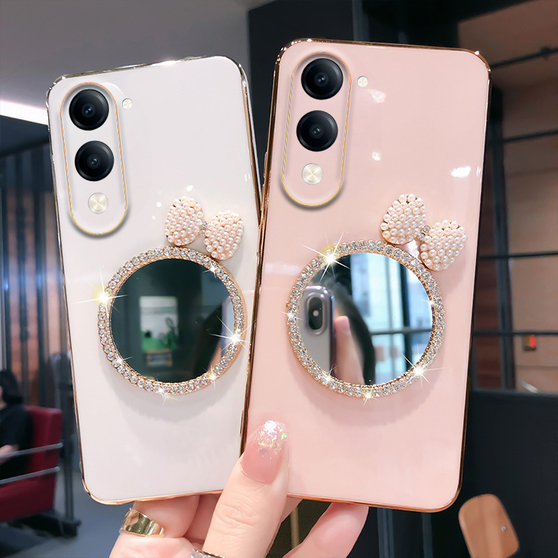 New%20Phone%20case%20Vivo%20Y04%20/%20Y04S%20Back%20cover%20Soft%20Plating%20brick%20inlaid%20pearl%20butterfly%20makeup%20mirror%20Smooth%20Electroplated%20for%20Vivo%20Y04S%20/%20Y04%20case%20-%20Image%202