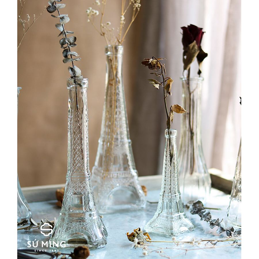 Lọ hoa thuỷ tinh 1 bông hình tháp Eiffel, 2 kích thước dễ dàng lựa chọn