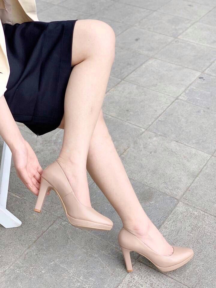 Giầy Cao Gót Nữ- Hai Đế Cao 8cm- Hàng Da Thật