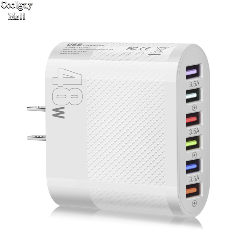 USB Wall Charger 48W 6-Port Fast Charging Block Adapter Plug Compatible For IPhone Android Tablet PC Mobile Phone