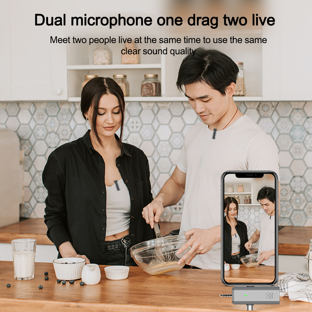 Professional Lapel Dual Microphone DSP Noise Reduction Wireless Lavalier Condenser Recording Microphone Live Streaming Android iOS
