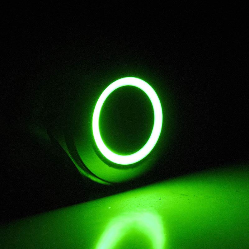 Metal Push Button w/ Annular 12V LED Indicator Green Latching Type