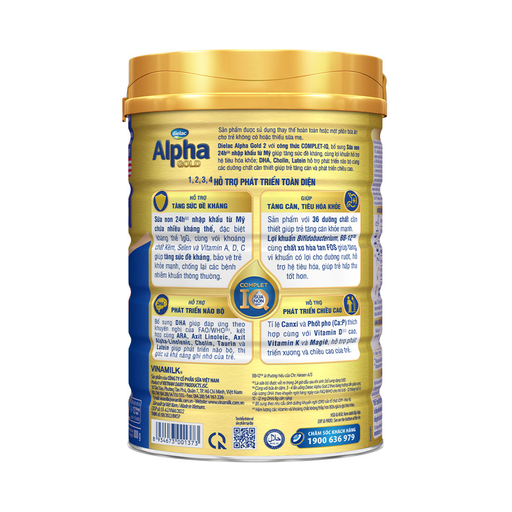 Sữa bột Dielac Alpha Gold 2 - lon 800g (cho trẻ từ 6 - 12 tháng tuổi) Date xa