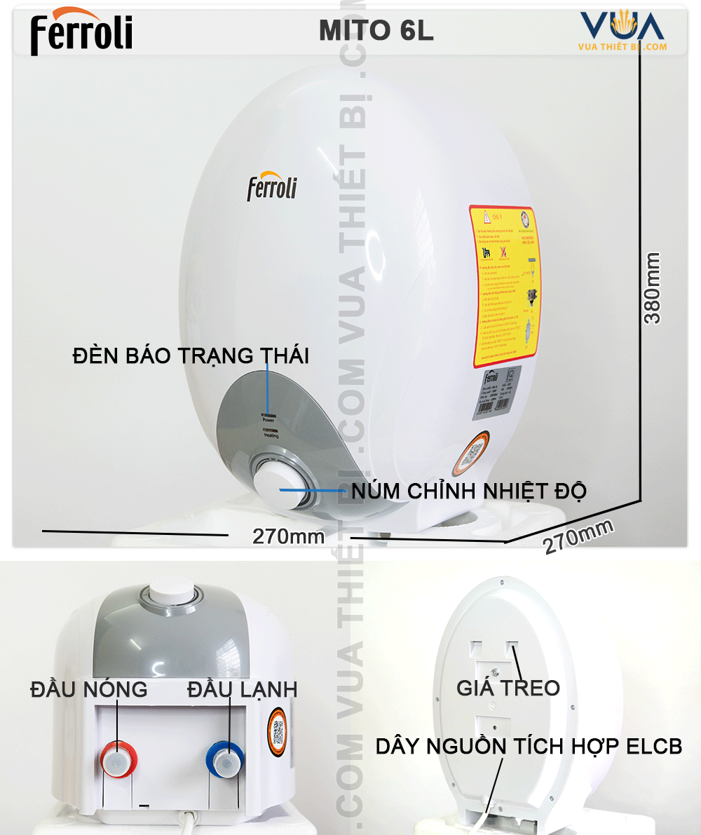 FERROLI MITO 6L - Bình nóng lạnh gián tiếp