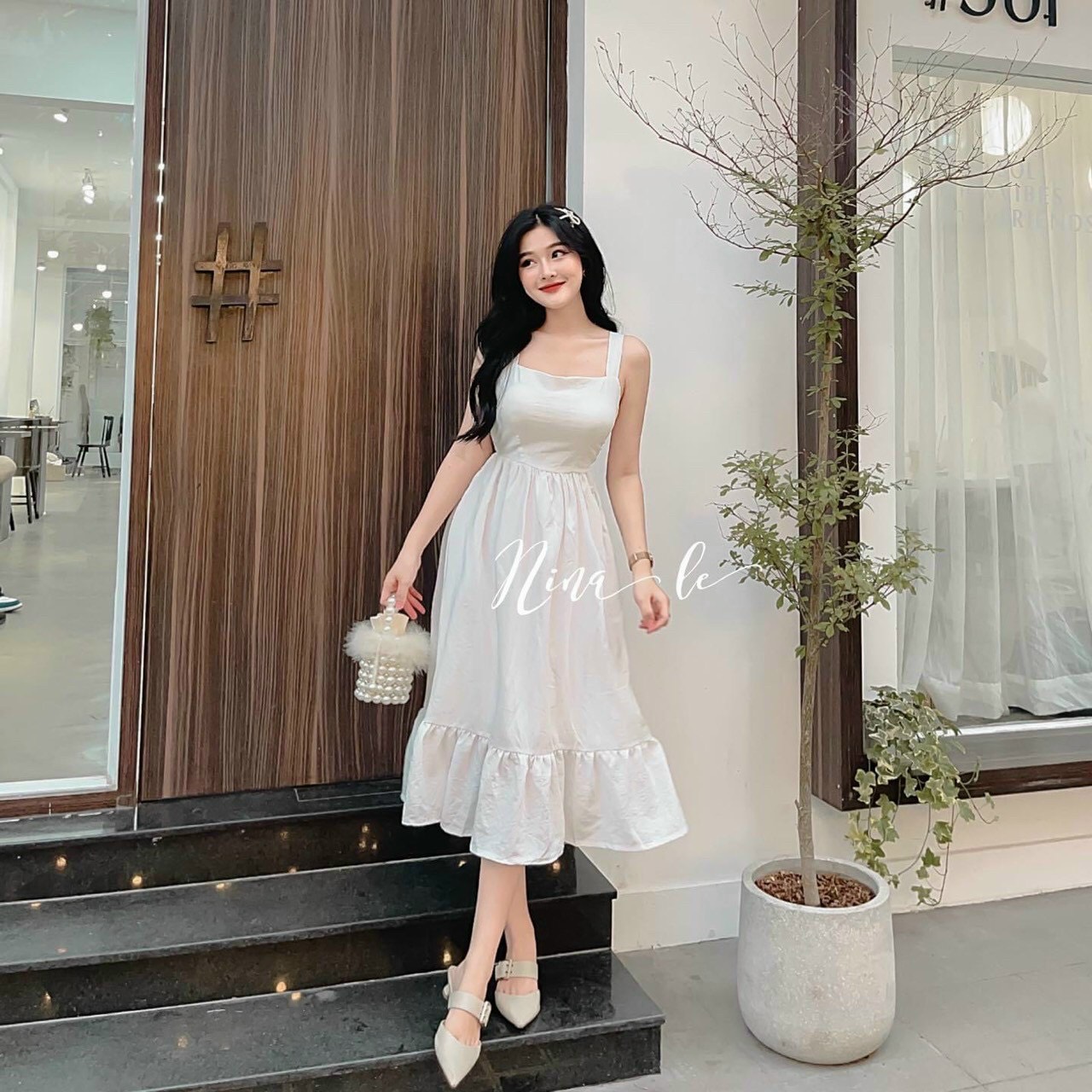 Đầm xòe đuôi cá đi tiệc chất vải tapta như hình, đầm công chúa dáng xòe bồng, đầm tiểu thư cột nơ sau lưng, váy nữ đi tiệc hai dây, váy trắng nữ đơn giản