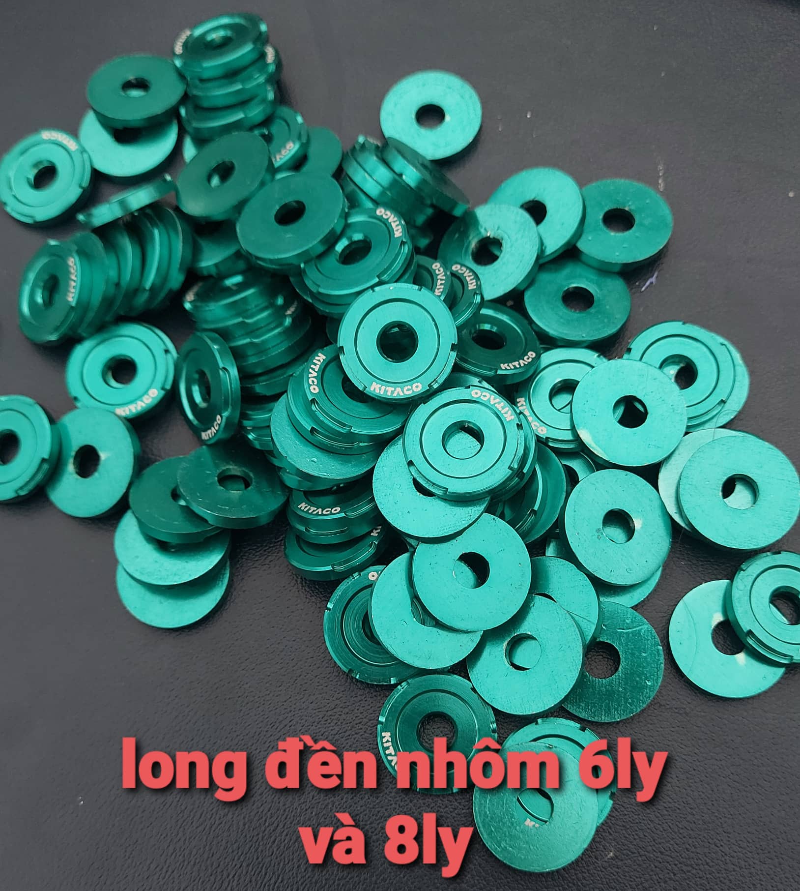 Long đền nhôm cnc kitaco xanh lục bảo 6ly và 8ly 1 cái