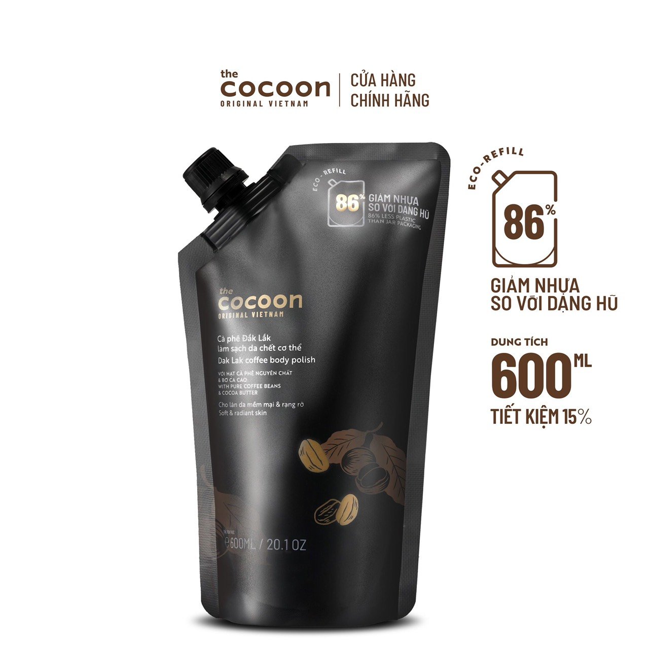 Túi Refill Cà phê Đắk Lắk làm sạch da chết cơ thể Cocoon cho làn da mềm