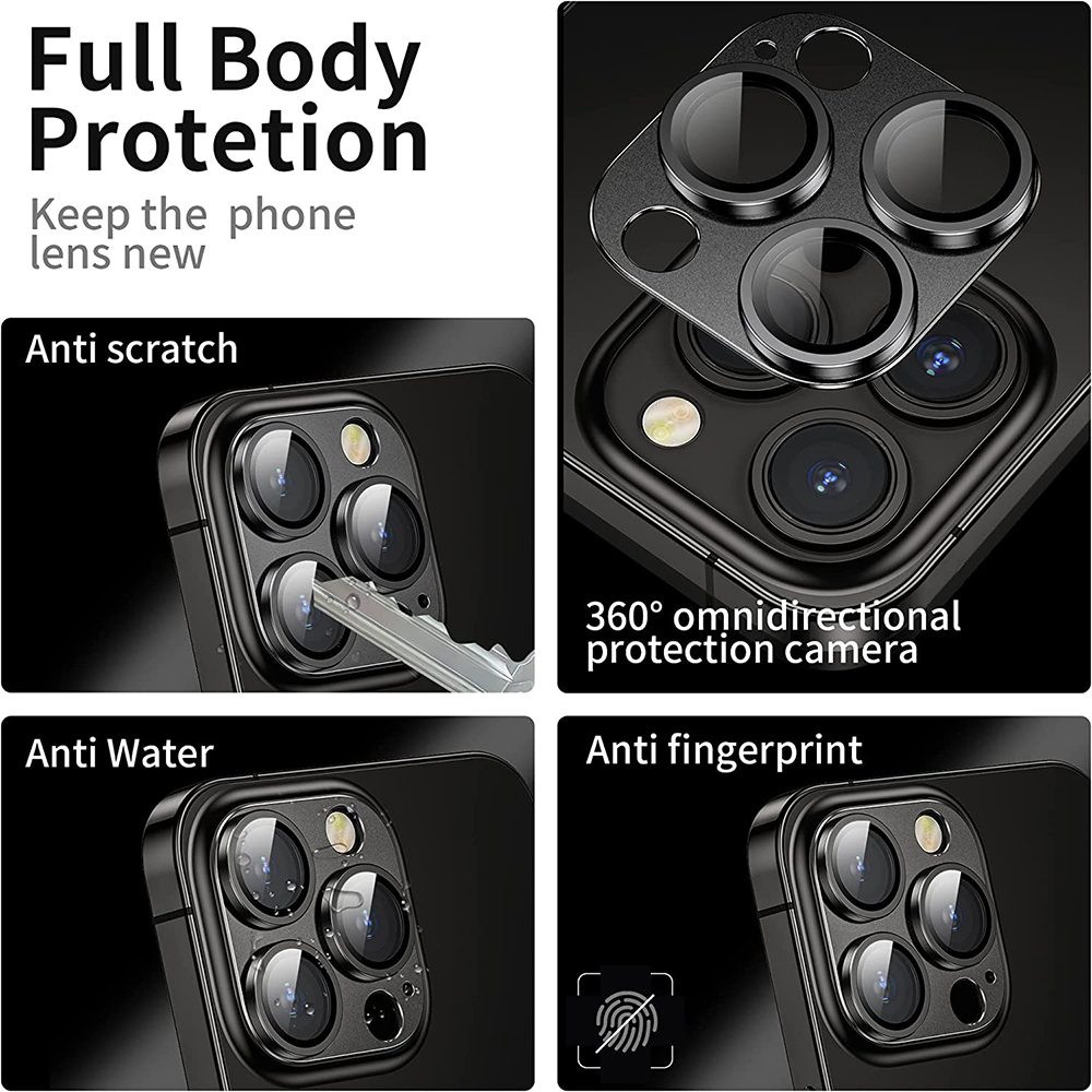 Camera Lens Protector Diamond Compatible for IPhone 14 Pro Max 11 12 13 Pro Max Metal Ring Lens Tempered Glass Film