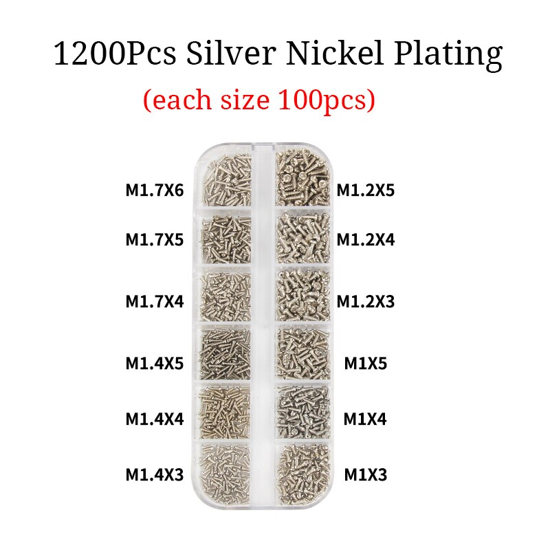 }{”：》 1200pcs m1 m1.2 m1.4 m1.7 assorted micro glasses screwsround head self-tapping electronic small wood screws kit set