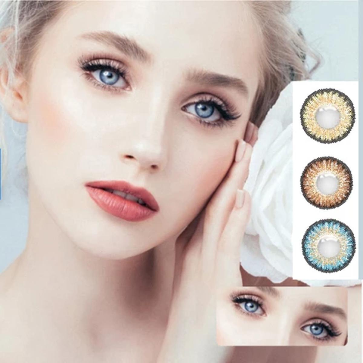 Stylish Color Eye Contact Lenses 3tone Multi Shade soft + Free kit case and water / Fresh color Daily Use Lenses Best for girls & Boys