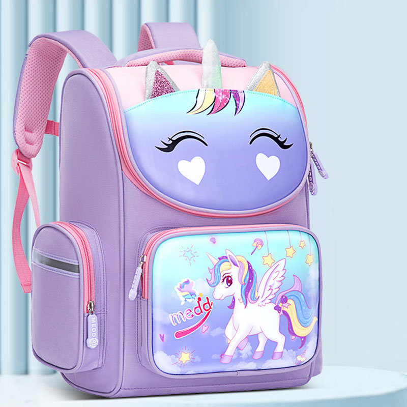 HOBIBEAR The new unicorn schoolbag primary school students first to sixth grade children and girls 6-12 years old to reduce the burden spine protection backpack