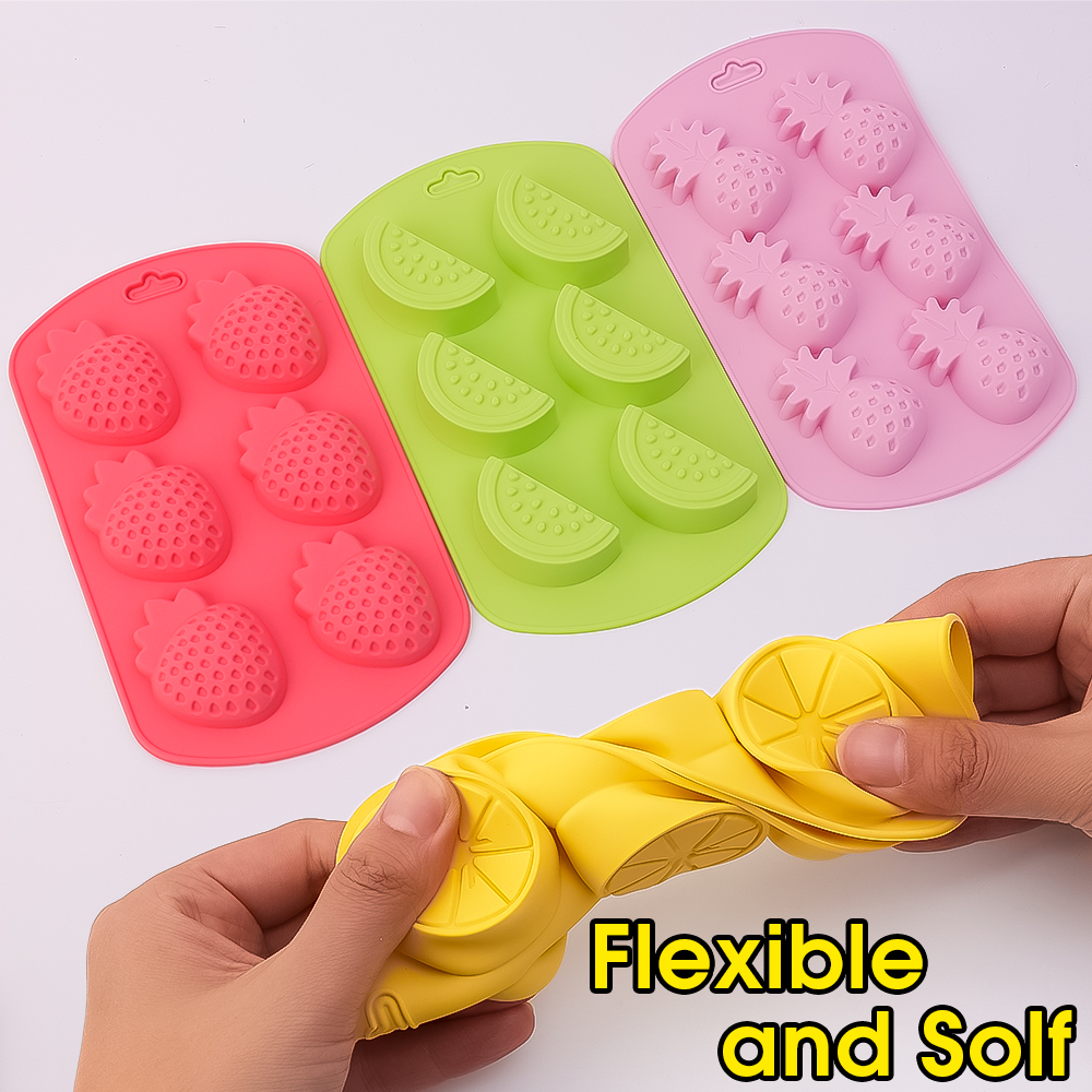 Fruit Shape 6 Grid Ice Cube Mold Silicone Candy Chocolate Jelly Dessert Mold Kitchen Ice Making Baking Accessories