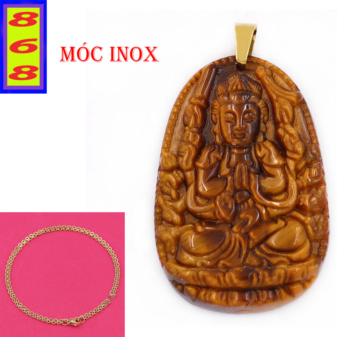 Mặt dây chuyền Phật Thiên Thủ Thiên Nhãn đá mắt hổ 3.6cm - Phật bản mệnh tuổi Tý - Mặt size nhỏ - Tặng kèm móc inox