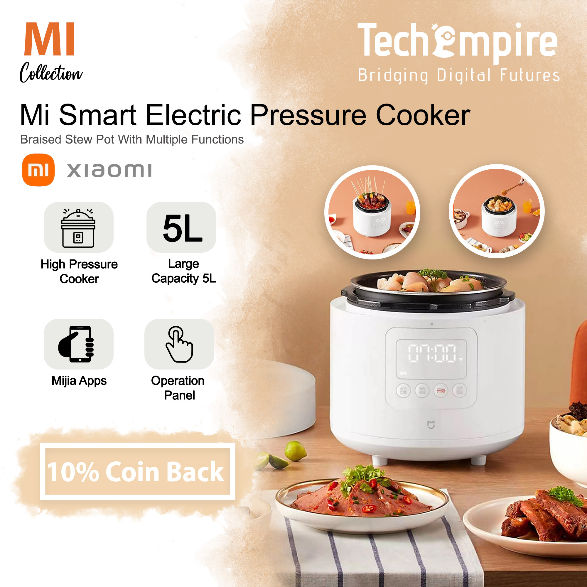 Xiaomi Mijia Electric Pressure Cooker 2.5L Multifunctional Rice Cooker  Small Hot Pot Pressure Cooker Powder Coating Smart Recipe