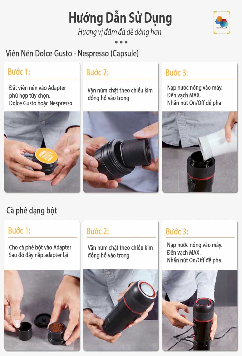 Máy pha cà phê mini HiBREW ACM009 tự động Espresso, 3 trong 1, cầm tay nhỏ gọn, phiên bản Premium tiện lợi mọi nơi, hàng chính hãng