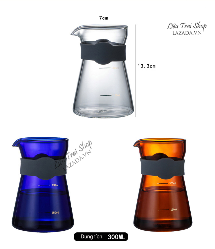 Bộ bình và phễu v60 pha cà phê cafe Pour over brew drip ba màu