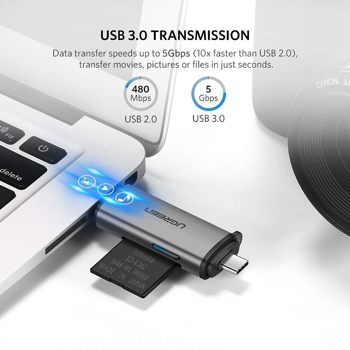 Đầu đọc thẻ nhớ SD/TF chuẩn USB Type-C/USB 3.0 Ugreen 50706 Chính Hãng