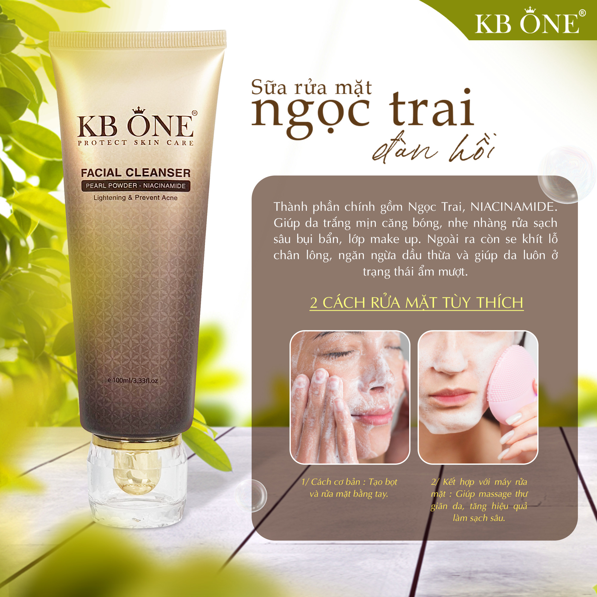 [Chính hãng] Sữa Rửa Mặt Ngọc Trai Sáng Da KbOne 100ml