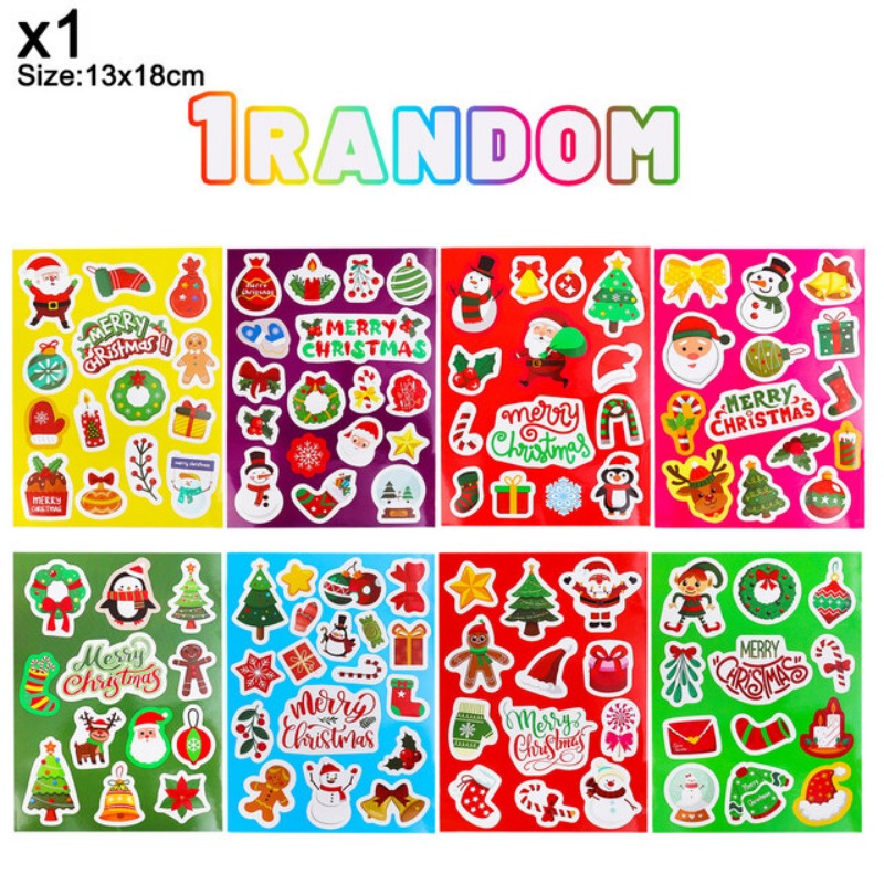 4/8Sheet Cartoon Christmas Temporary Tattoo Stickers Pvc Self-Adhesive Santa Claus Christmas Baking Cake Packaging Sealed Stickers