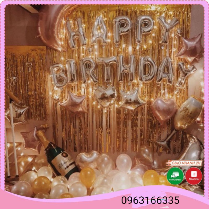 Set trang trí sinh nhật happy birthday kèm 50 bóng nhũ