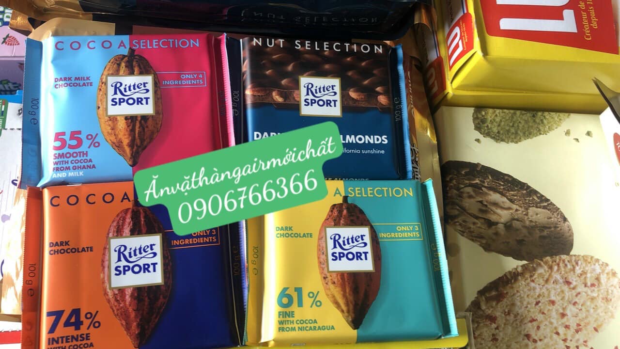 [DATE MỚI 11/2026]Socola Đức Ritter Sport Đủ Vị Thanh 100 Gram